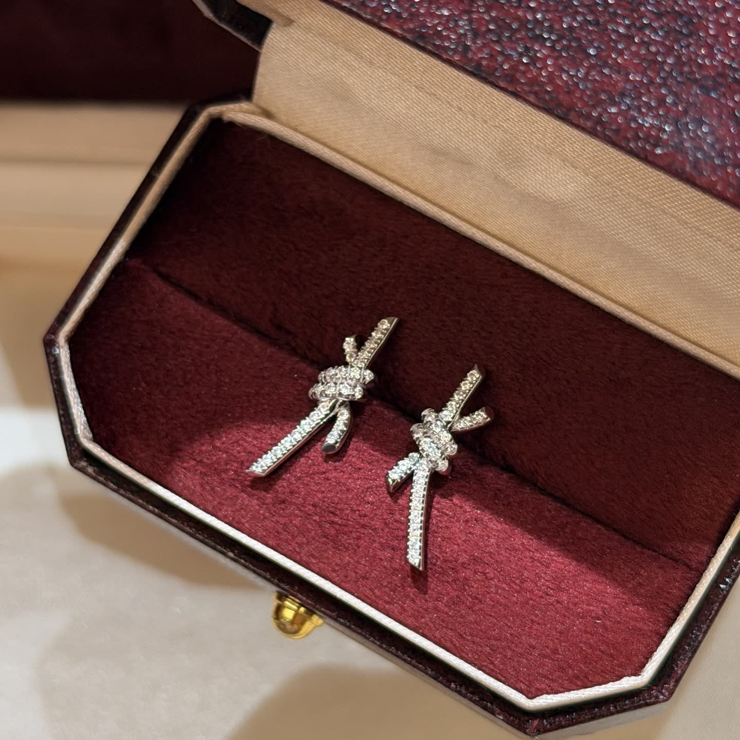 Tiffany & Co Elegant Silver Rhinestone Bow Earrings